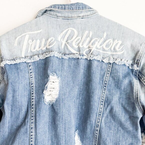 True Religion Vintage Embroidered Trucker Jacket w Lacing XS - Picture 2 of 4